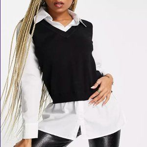 QED London V Neck Vest, Shirt Underlay in Black, Asos (size medium)